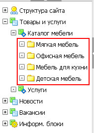 разделы инфоблока в административном меню